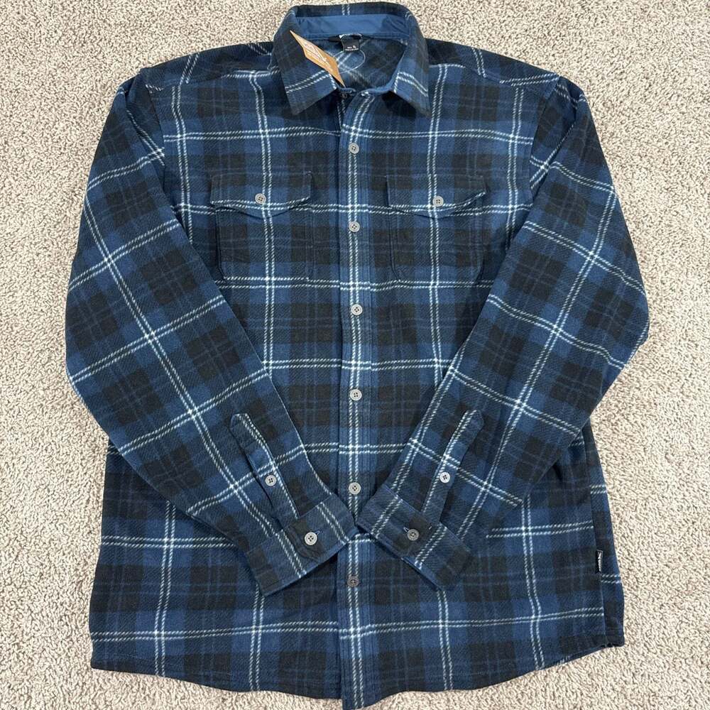 Eddie Bauer Chutes Microfleece Shirt Mens TL Tall Plaid Button Up NWT Blue